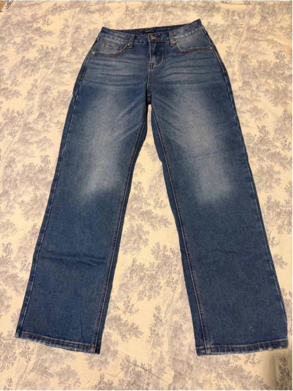 Flamingals Wide Leg Mid Waist Baggy Stitch Decor Denim Jeans M